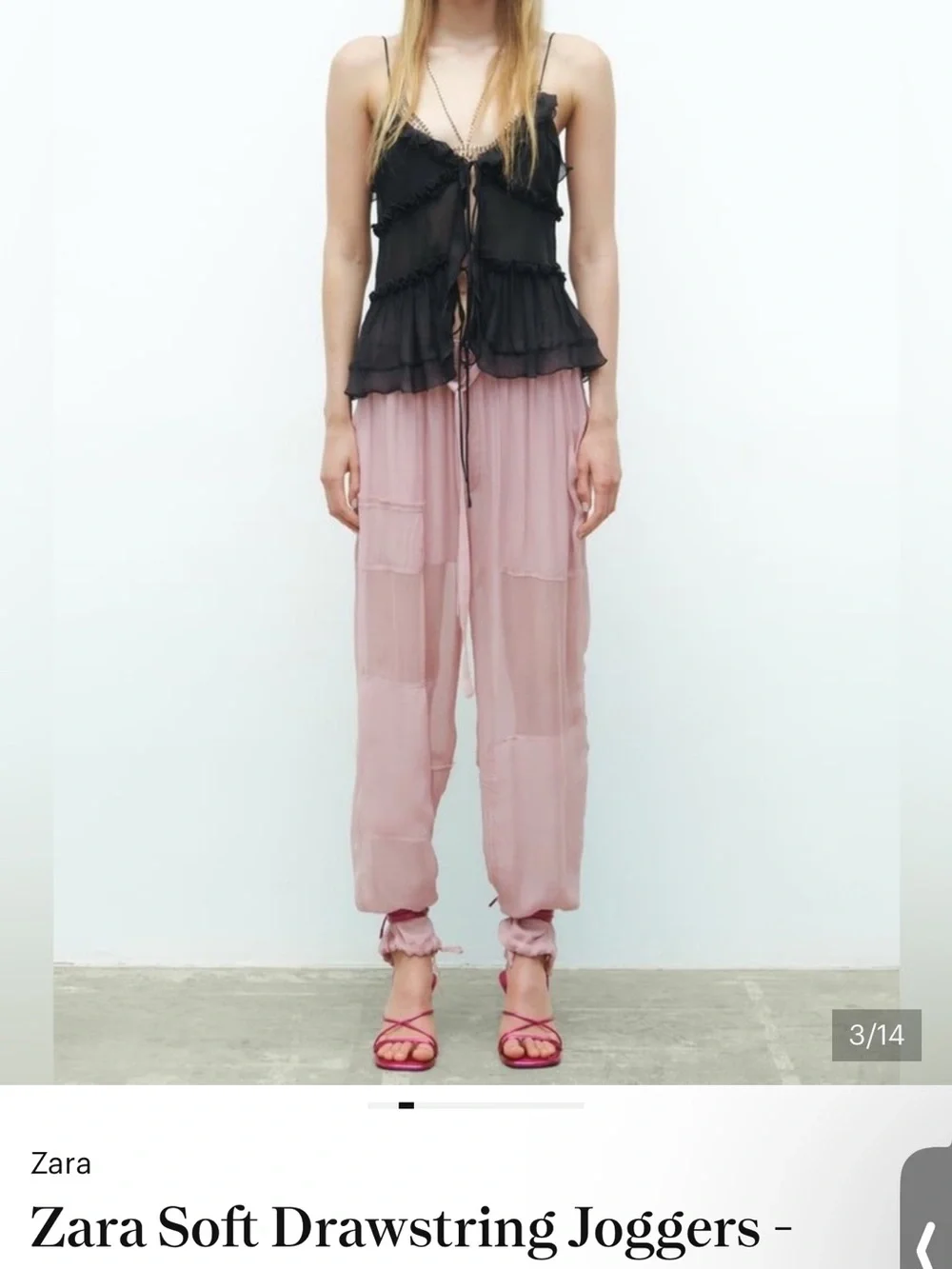 Zara Light Pink Drawstring Linen-Blend Jogger Pants